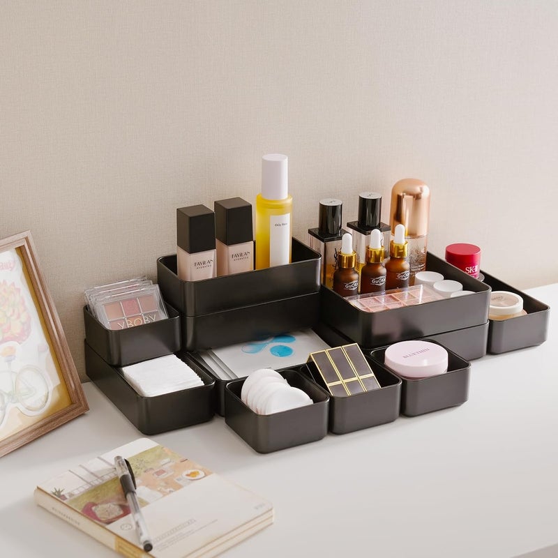 CHANCETSUI 11-Piece Stackable Drawer Organizer Set, Multi-size Desk Drawer Organizer Trays Vanity Storage Bins for Storing Makeup, Stationery, Utensils in Bathroom Dresser, Office and Kitchen - Image 5